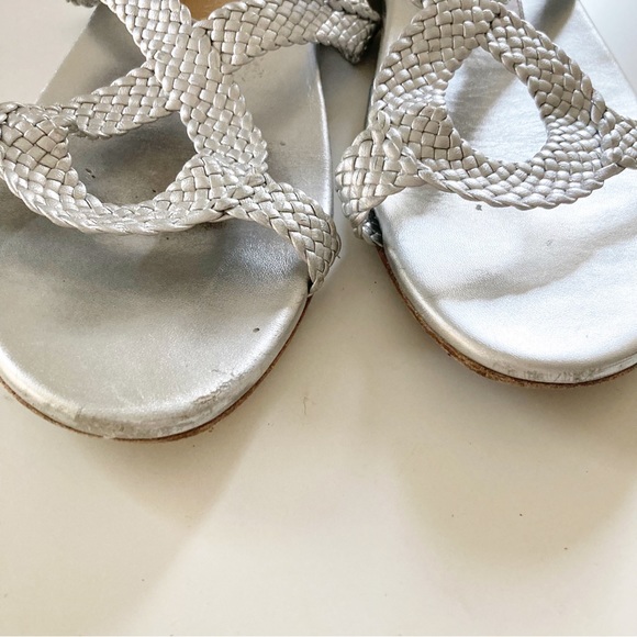 Stuart Weitzman Teodora Silver Braided Leather Womens Sandals - Picture 7 of 8